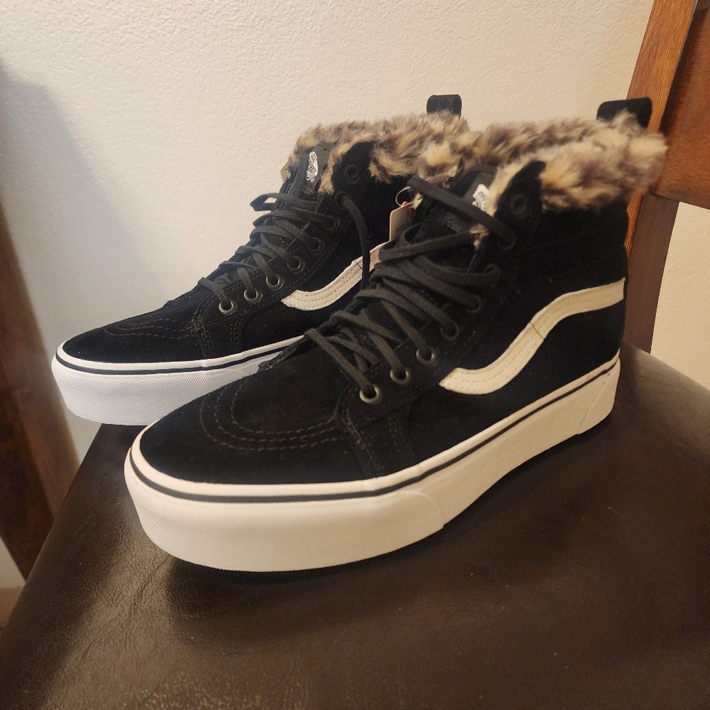 Vans Women's Black And Cheetah Fur-Lined High-Tops *platform